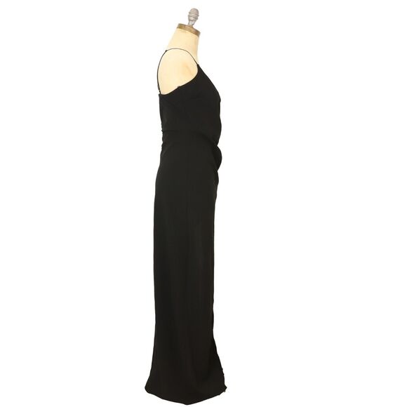 LOVE, NICKIE LEW Crystal Fringe Trim Faux Wrap Gown L Black Maxi Dress NWT B58 - Picture 3 of 6
